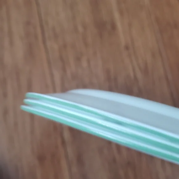 3 Corelle Shadow Iris White Plates Purple Floral Green Rim Flower Corning Ware - Picture 3 of 4